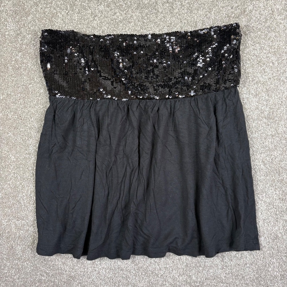 Wet Seal Black Sequin Tube Top Strapless Y2K Top Large